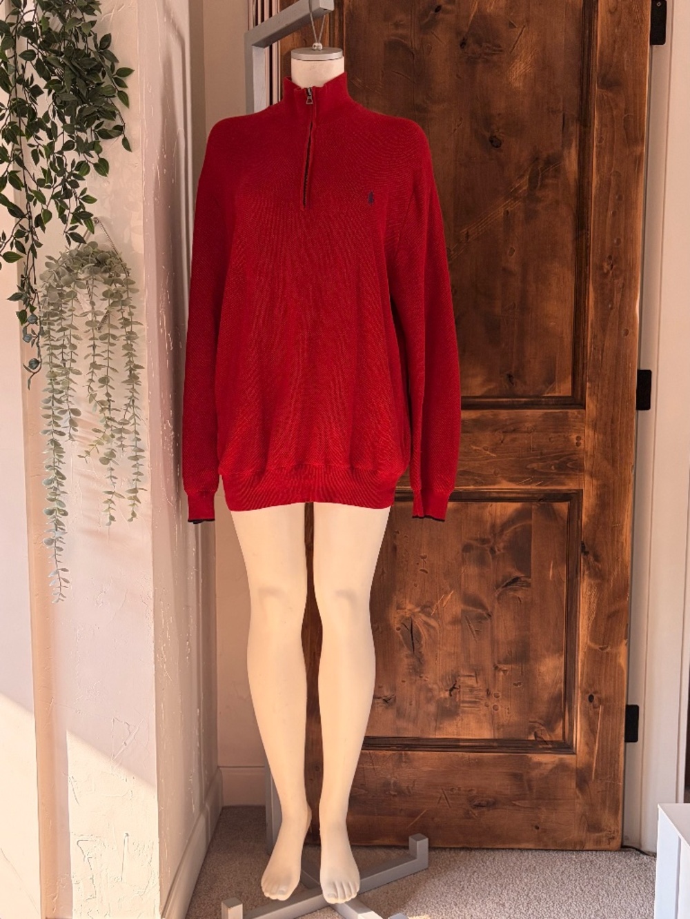 Ralph Lauren Polo Pima Cotton Red Half‑Zip Sweater – Size XL